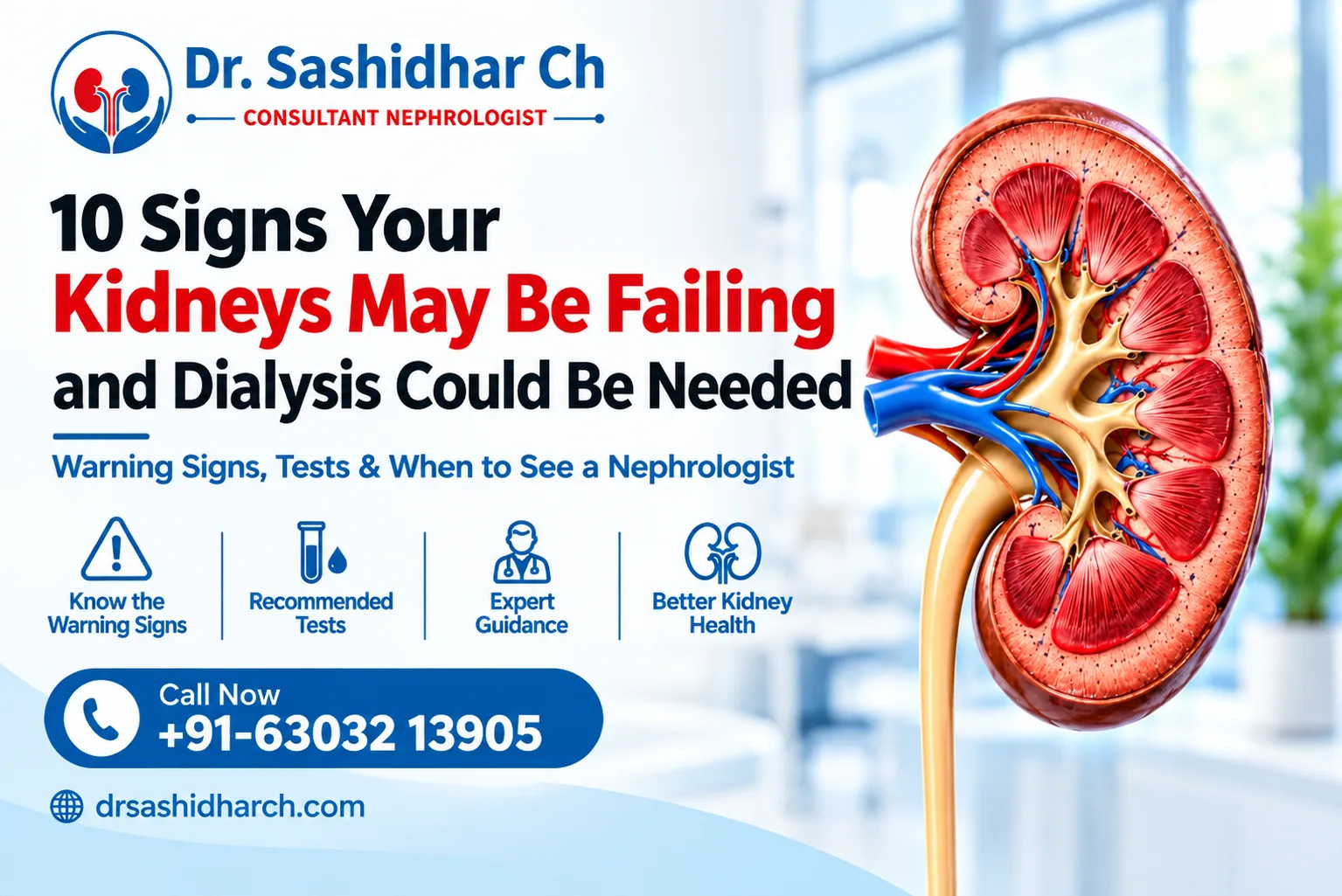 10 signs your kidneys may be failing, including warning signs, recommended kidney tests, and when to see a nephrologist