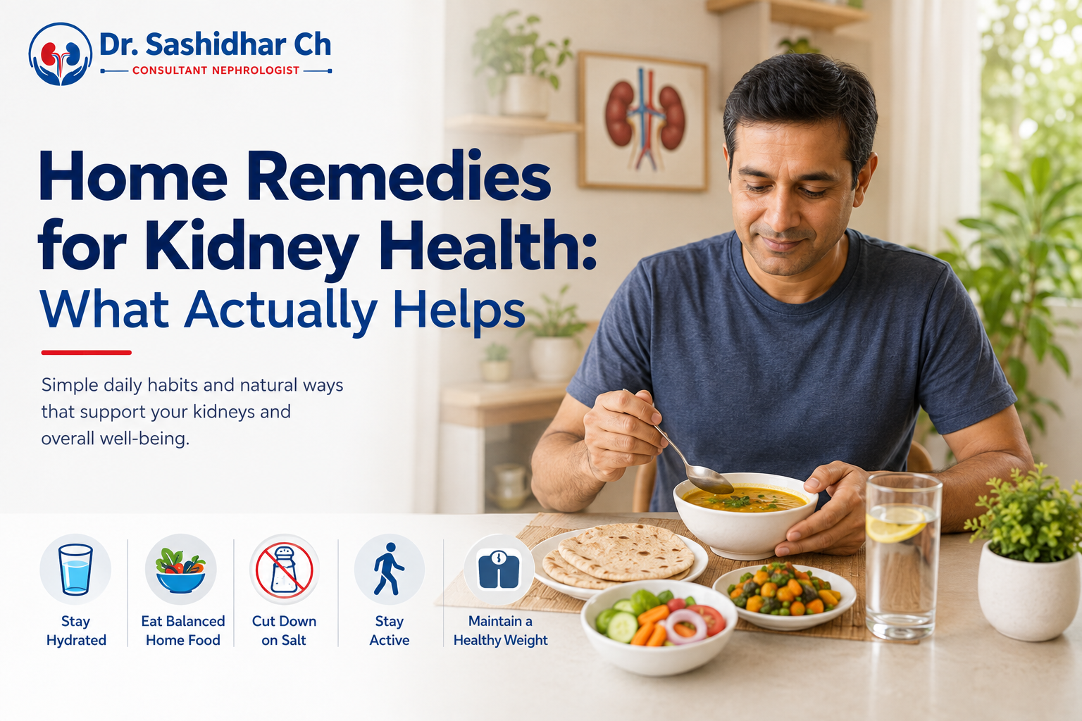 Home remedies for kidney health: a home-cooked Indian meal with dal, roti and vegetables